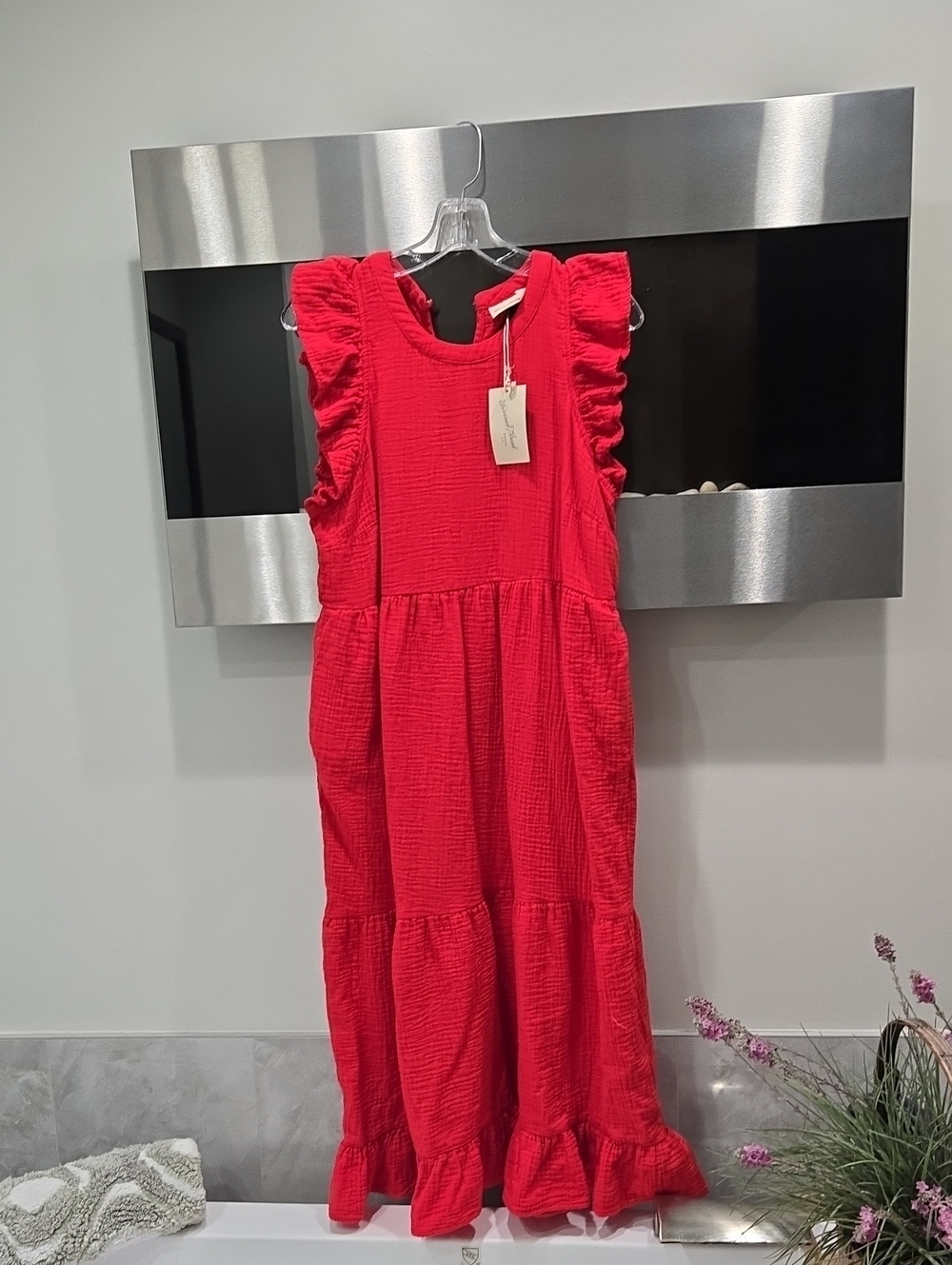 Universal Thread Bright Red Ruffle Sleeve Tiered Maxi Dress